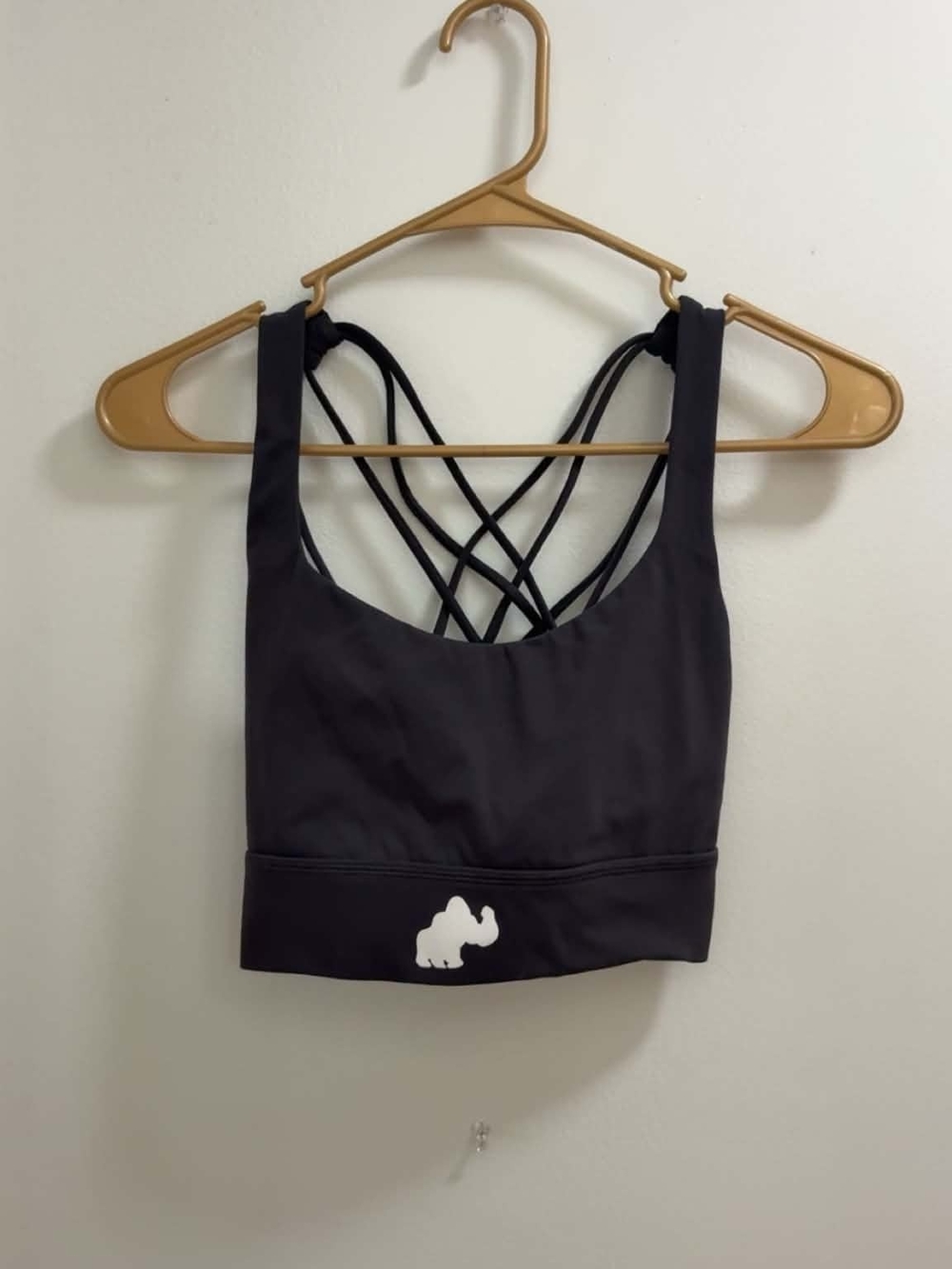 Pawer Venezuela Black Strappy Sports Bra with White Gorilla Logo